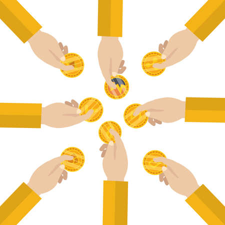 Bitcoins design, Money bit currency exchange financial bank web and internet theme Vector illustrationのイラスト素材