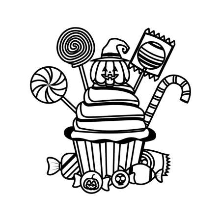 halloween sweet cupcake and candies vector illustration designのイラスト素材
