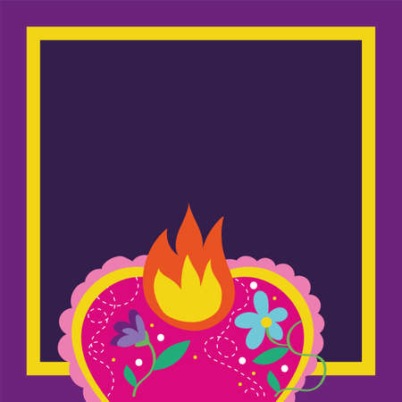 dia de los muertos card with heart flame and flowers vector illustration designのイラスト素材