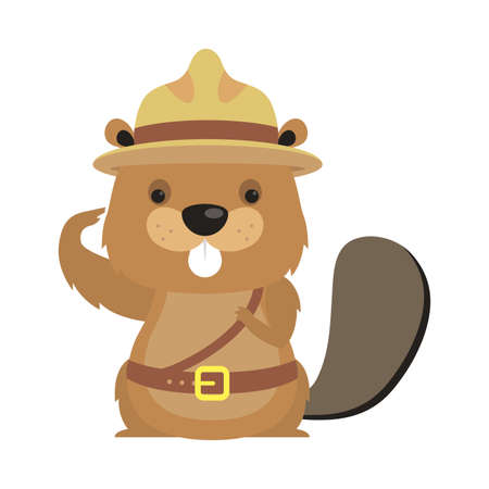 Cute beaver cartoon with hat design, Animal zoo life nature and character theme Vector illustrationのイラスト素材