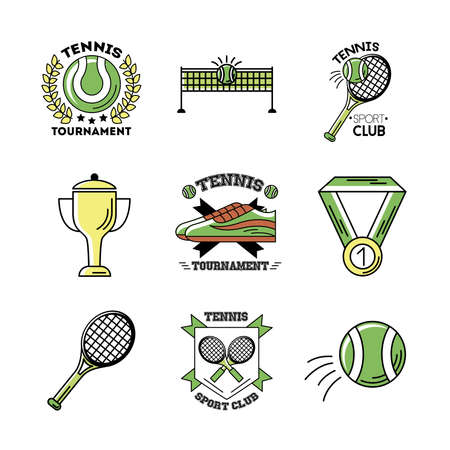 bundle of nine sport tennis set icons vector illustration designのイラスト素材