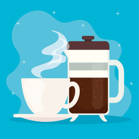 teapot glass with coffee and cup ceramic vector illustration designのイラスト素材