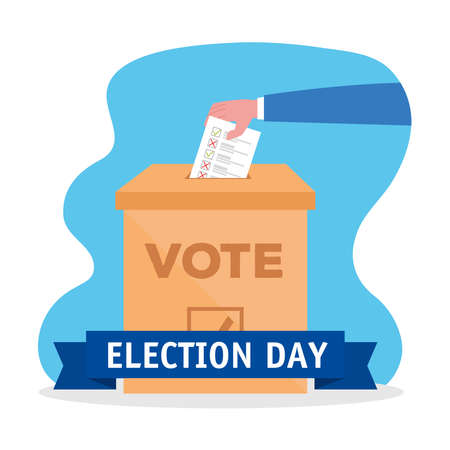 hand holding vote paper and box design, Vote elections day and government theme Vector illustrationのイラスト素材