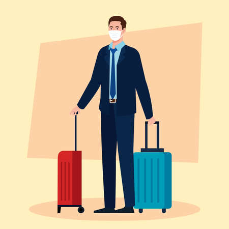 New normal of man with mask suit and travel bags design of covid 19 virus and airport theme Vector illustrationのイラスト素材