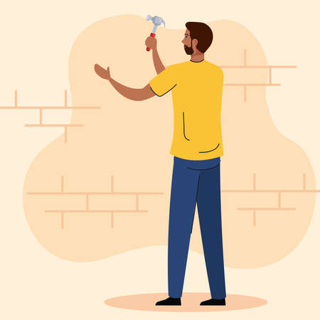 man cartoon with construction hammer design of remodeling working and repairing theme Vector illustrationのイラスト素材
