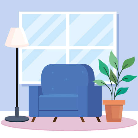 home chair with plant and lamp design, room and decoration theme Vector illustrationのイラスト素材