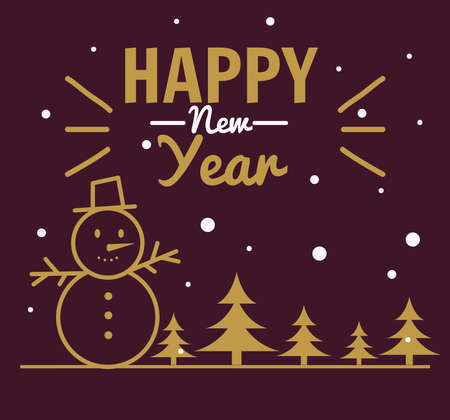 Happy new year 2021 with snowman and pine trees design, Welcome celebrate and greeting theme Vector illustrationのイラスト素材