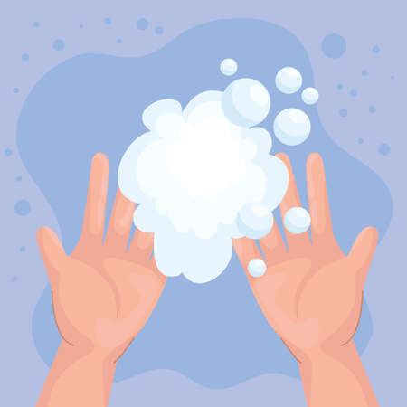 Global handswashing day hands with soap bubbles design, Hygiene wash health and clean theme Vector illustrationのイラスト素材