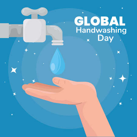 Global handswashing day hands with water tap design, Hygiene wash health and clean theme Vector illustrationのイラスト素材