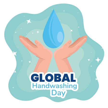 Global handswashing day and hands with drops design, Hygiene wash health and clean theme Vector illustrationのイラスト素材