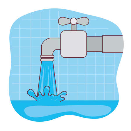 metal water tap design, Clean faucet liquid drink wet kitchen home stream wash and macro theme Vector illustrationのイラスト素材