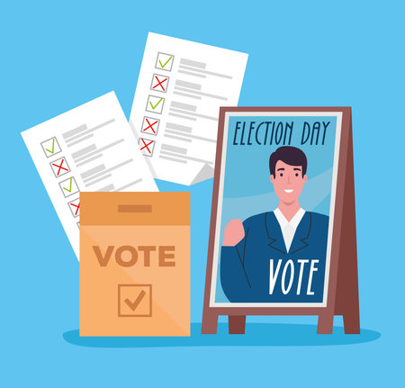 Vote elections day president banner box and papers design, government theme Vector illustration