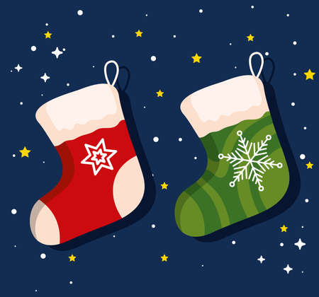 christmas socks, banner of new year and merry christmas celebration vector illustration designのイラスト素材