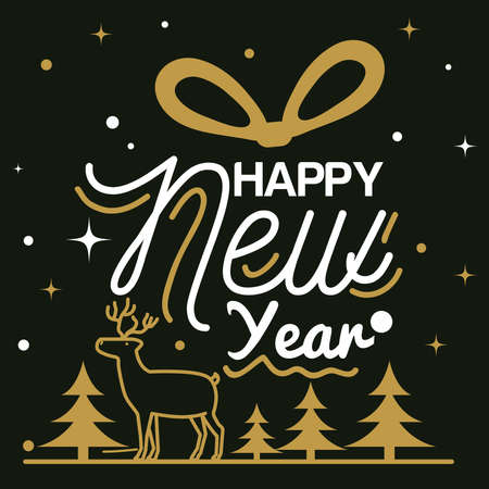 Happy new year 2021 with reindeer and pine trees design, Welcome celebrate and greeting theme Vector illustrationのイラスト素材