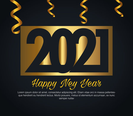 2021 Happy new year with gold confetti design, Welcome celebrate and greeting theme Vector...