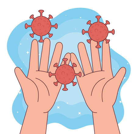 covid 19 virus on hands design, Hygiene wash health and clean theme Vector illustrationのイラスト素材