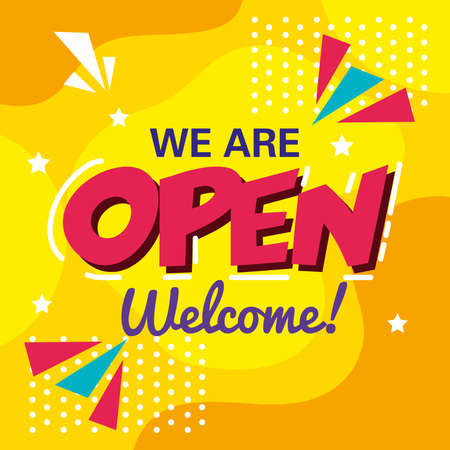 banner, lettering we are open welcome vector illustration designのイラスト素材