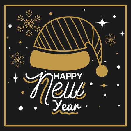 Happy new year with hat and snowflakes design, Welcome celebrate and greeting theme Vector illustrationのイラスト素材