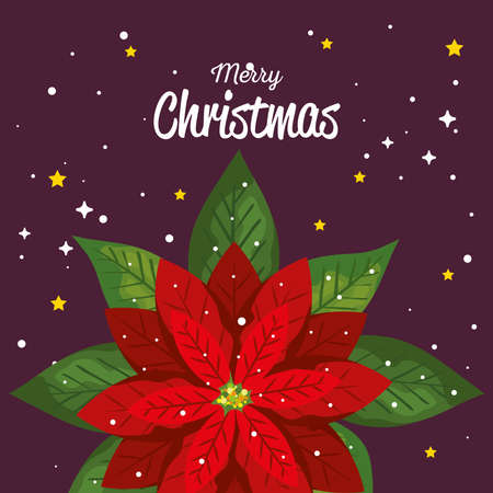 christmas flower decorative and stars, banner of new year and merry christmas celebration vector illustration designのイラスト素材