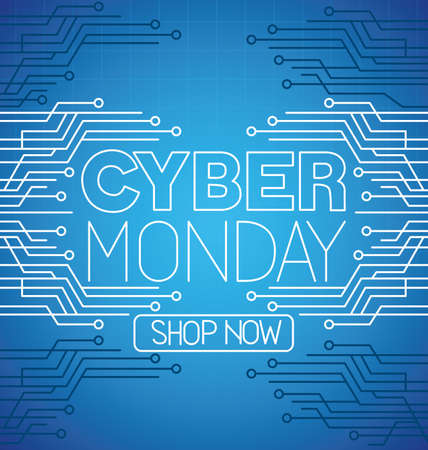 cyber monday with circuit on blue background design, sale ecommerce shopping online theme Vector illustrationのイラスト素材