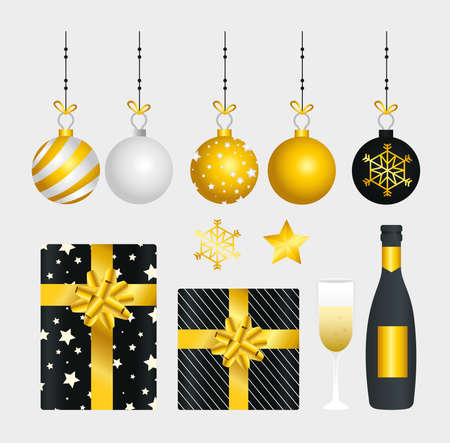 Happy new year icon collection design, Welcome celebrate and greeting theme Vector illustrationのイラスト素材
