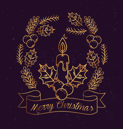 merry christmas candle with berries and leaves design, winter season and decoration theme Vector illustrationのイラスト素材