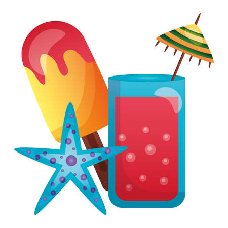 summer time holiday cocktail ice cream starfish vector illustrationのイラスト素材