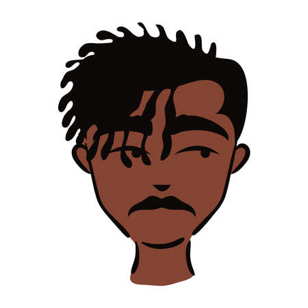 young afro man ethnicity with tuft and mustache flat style icon vector illustration designのイラスト素材
