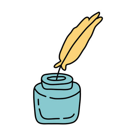 feather font and ink bottle free form style vector illustration designのイラスト素材