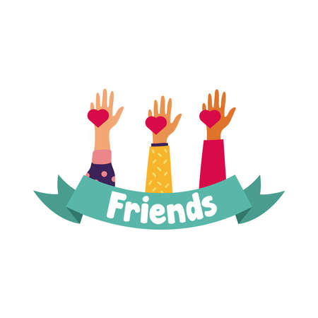 happy friendship day celebration with hands lifting hearts pastel hand draw style vector illustration designのイラスト素材