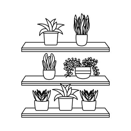 Plants inside pots and furniture design, Garden ornament nature botany natural and floral theme Vector illustrationのイラスト素材
