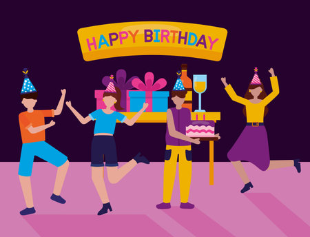 happy birthday people celebration happiness gift vector illustrationのイラスト素材