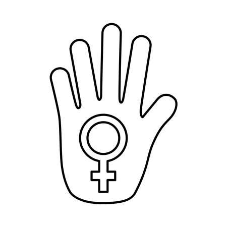 female gender symbol in hand stop line style icon vector illustration designのイラスト素材