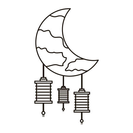 chinese paper lamps hanging in crescent moon icons vector illustration designのイラスト素材