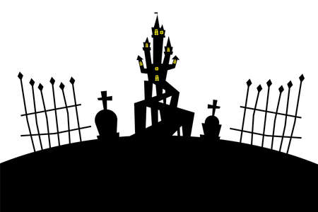 halloween house at cemetery design, happy holiday and scary theme Vector illustrationのイラスト素材