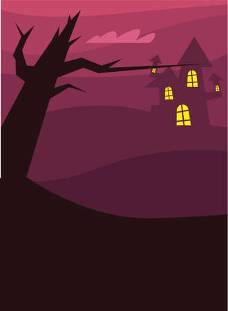 halloween house and bare tree design, happy holiday and scary theme Vector illustrationのイラスト素材