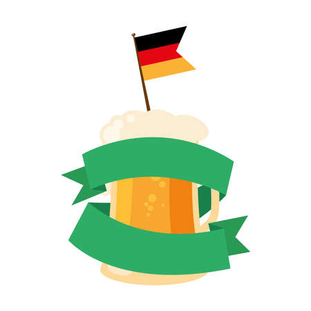 oktoberfest beer glass with flag and ribbon design, Germany festival and celebration theme Vector illustrationのイラスト素材