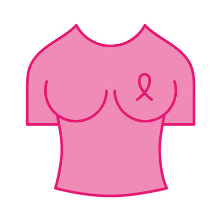 breast cancer ribbon tshirt line and fill style icon design, awareness campaign and prevention theme Vector illustrationのイラスト素材