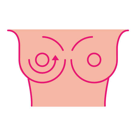 breast cancer exam of female body line and fill style icon design, awareness campaign and prevention theme Vector illustrationのイラスト素材