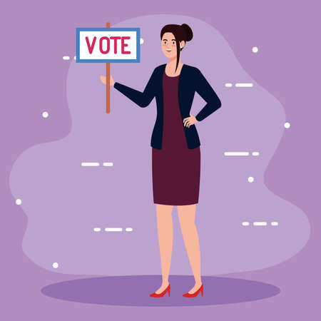 Election day woman holding vote banner design, President government and campaign theme Vector illustrationのイラスト素材