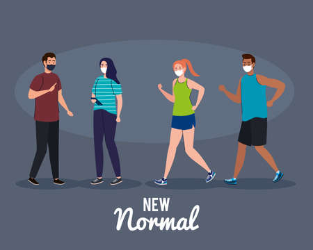 New normal of people with mask design of covid 19 virus and prevention theme Vector illustrationのイラスト素材