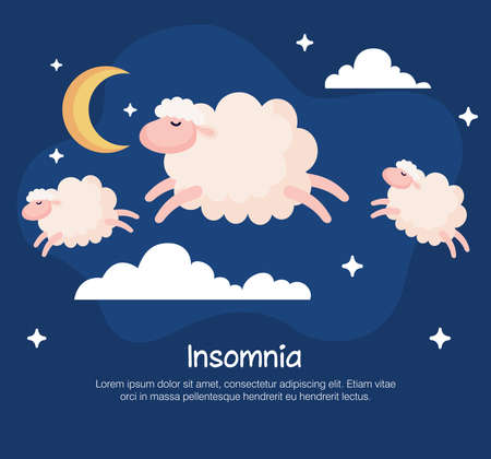insomnia sheeps and clouds design, sleep and night theme Vector illustrationのイラスト素材