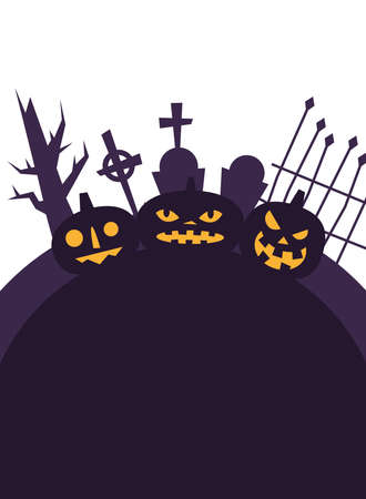 halloween pumpkins cartoons at cemetery design, happy holiday and scary theme Vector illustrationのイラスト素材