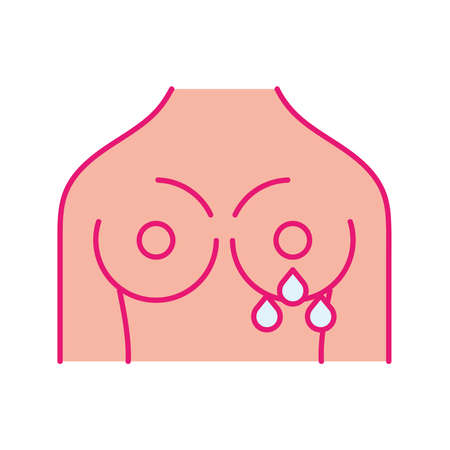 breast cancer exam of female body with drops line and fill style icon design, awareness campaign and prevention theme Vector illustrationのイラスト素材