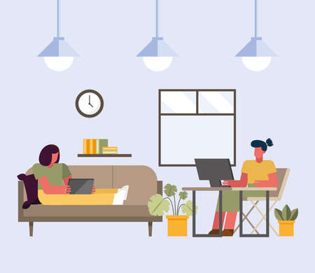 women with laptop and computer working from home design of telecommuting theme Vector illustrationのイラスト素材