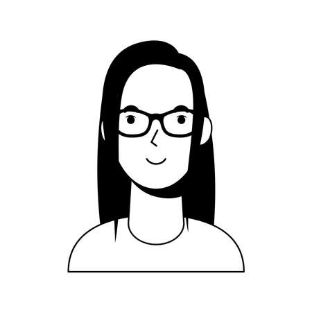 young woman female wearing eyeglasses character vector line style designのイラスト素材