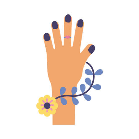 hand woman with flowers feminism flat style icon vector illustration designのイラスト素材