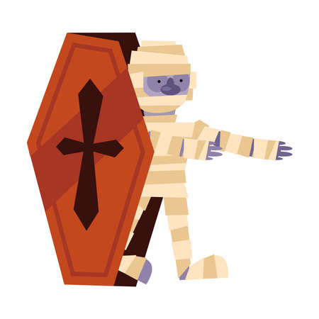 halloween mummy cartoon in coffin design, happy holiday and scary theme Vector illustrationのイラスト素材