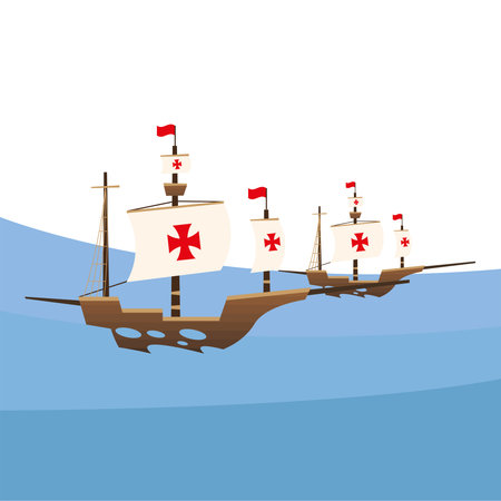 Christopher Columbus ships at the sea design of america and discovery theme Vector illustration