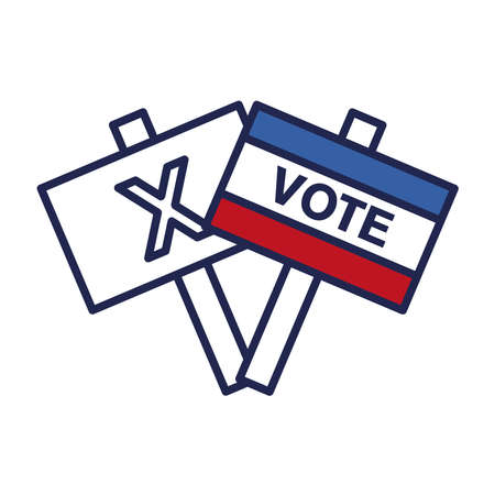 Vote banners line and fill style icon design, President election government and campaign theme Vector illustrationのイラスト素材